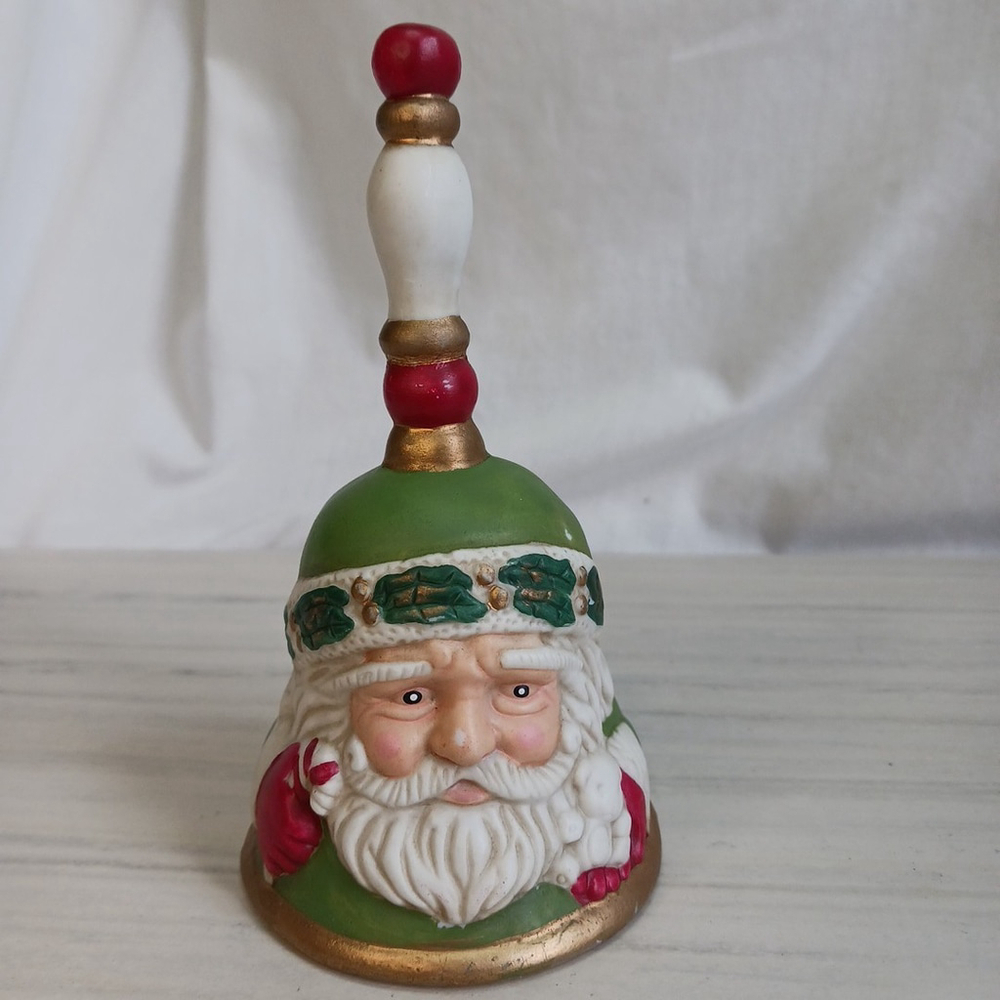 Vintage Santa Claus Handheld Bell Ceramic Christmas